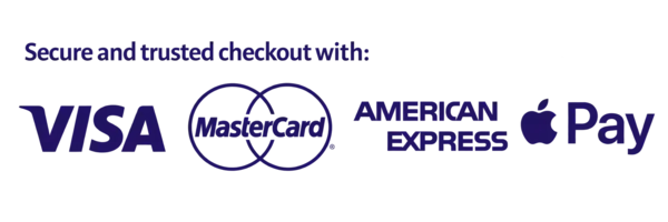 Secure and trusted checkout with Visa, MasterCard, American Express, Apple Pay